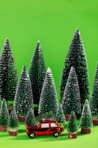 Christmas tree decorations, car red with fir tree, green background, symbol picture, Christmas time, Christmas tree decorations, car red with fir tree, green background, symbol picture, Christmas time,